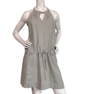 Linen & Co Green Keyhole Sleeveless Pockets Tie Waist Halter Mini Dress Size L